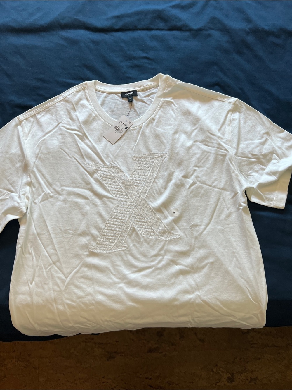 Express White Men's Short Sleeve Crewneck Tee with Embroidered X